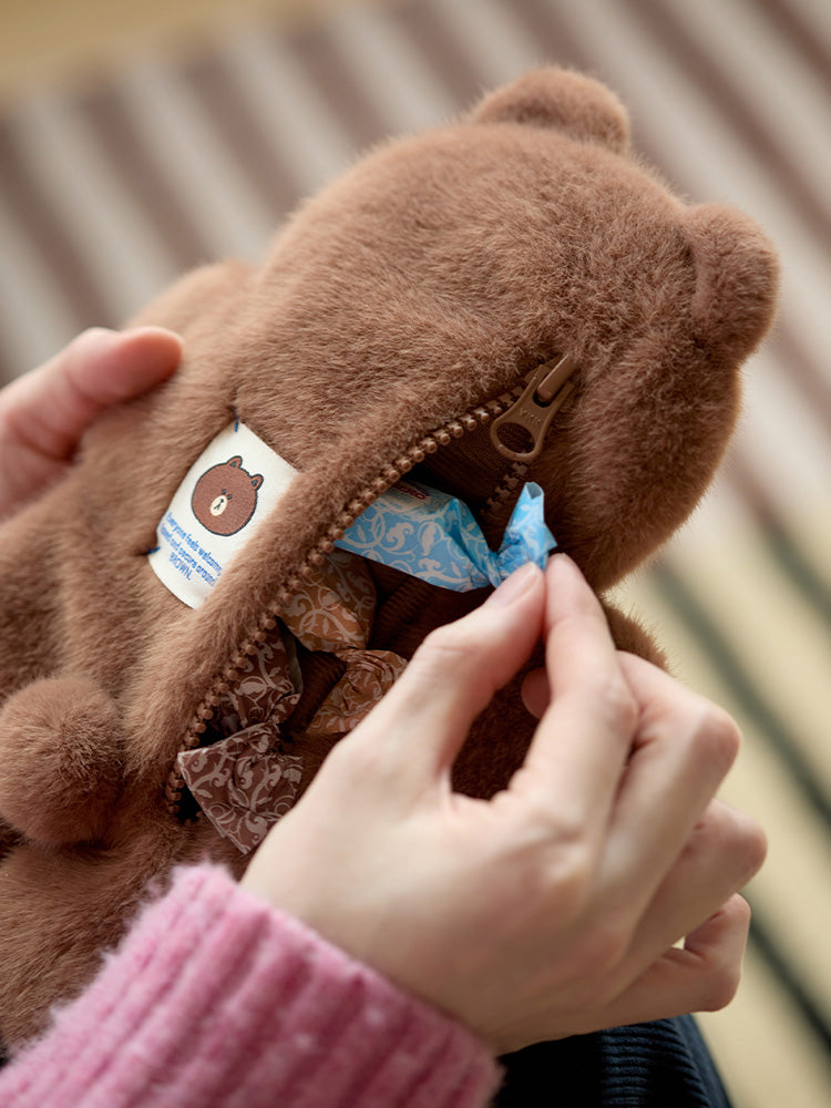 LINE FRIENDS HUG BROWN 3 Plush Pouch
